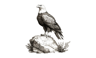 Monochrome eagle line art, vintage bird of prey engraving, detailed fauna sketch, hand-drawn wildlife illustration, rustic ornithology print, old engraving style, retro nature drawing