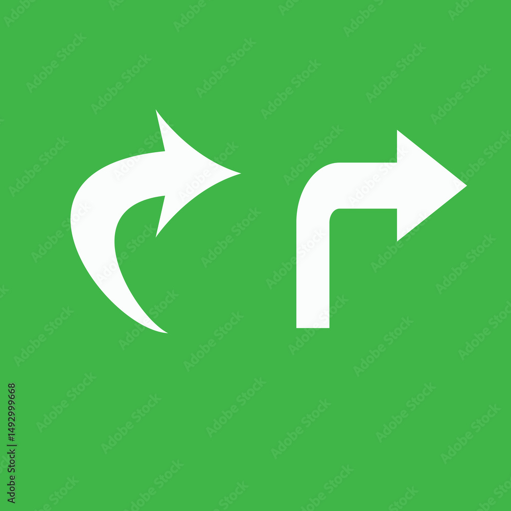 Aufkleber arrow icons - undo and turn right | white directional graphic elements on green background for navig