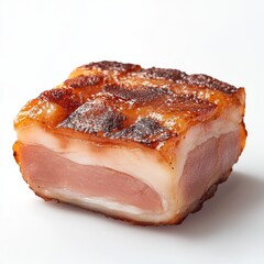 Delicious square cut smoked pork belly with crispy skin captured in a studio setting
