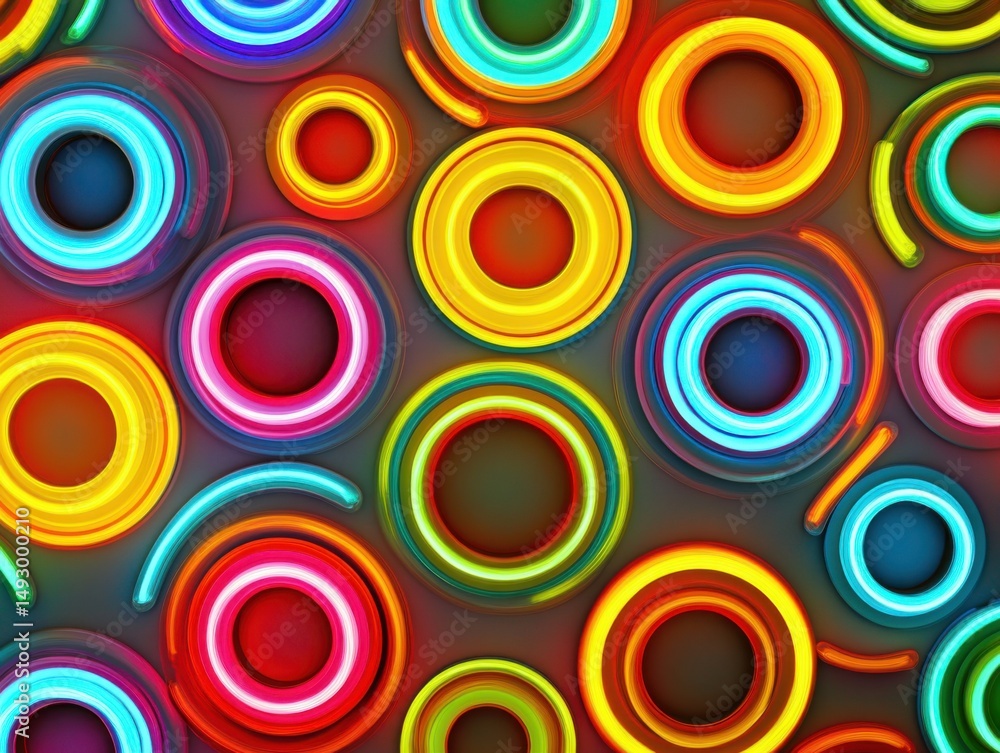 Poster vivid circles pattern overhead shot colorful rings abstract design playful background graphic resour