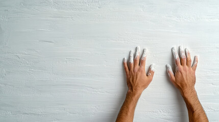 Hands applying texture to white wall surface, showcasing creativity and craftsmanship