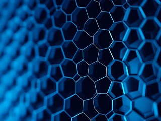 Obraz premium Geometric background features a honeycomb pattern with softly illuminated, cool-toned gradient lights creating a modern, tech-inspired atmosphere.