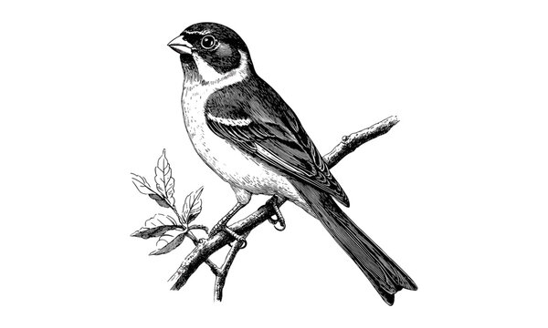 Monochrome Finch Drawing, Vintage Small Bird Engraving, Ornithology Sketch, Retro Wildlife Art, Antique Nature Etching, Black Sketch, Old Style Bird Print, Trendy Natural History