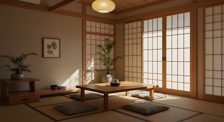 Serene Japanese Room Design Minimalist Interior with Shoji Screens and Tatami Mats