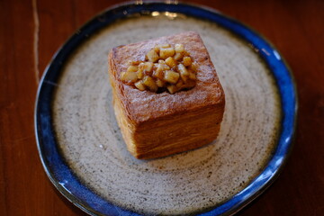 Square Croissant with Apple Jam on Top, Served on a Stylish Plate