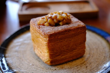 Square Croissant with Apple Jam on Top, Served on a Stylish Plate
