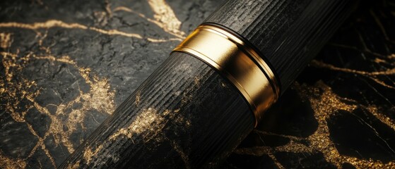 A close up view of luxurious black marble with striking gold veins in an elegant design