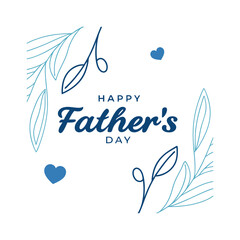 Elegant Happy Father's Day Design Blue Floral Frame & Hearts
