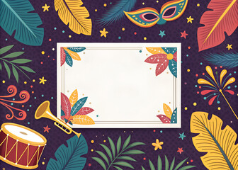 Vibrant Carnival Frame with Masks and Music