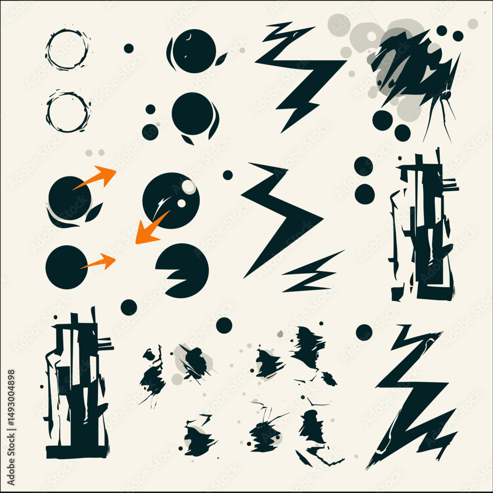 Poster artistic icon collection: a collection of abstract graphic elements with distinct artistic flair, sh