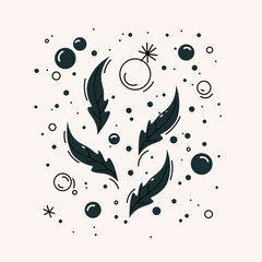 Abstract Floral Illustration: A whimsical illustration featuring stylized leaves and bubbles in a minimalist style with a dash of unexpected whimsy.