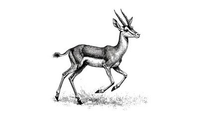 Monochrome Nature Sketch, Vintage Gazelle Engraving, Rustic Animal Print, Retro Wildlife Art, Hand-drawn Safari Illustration, Antique Mammal Etching, classic wildlife art, safari decor