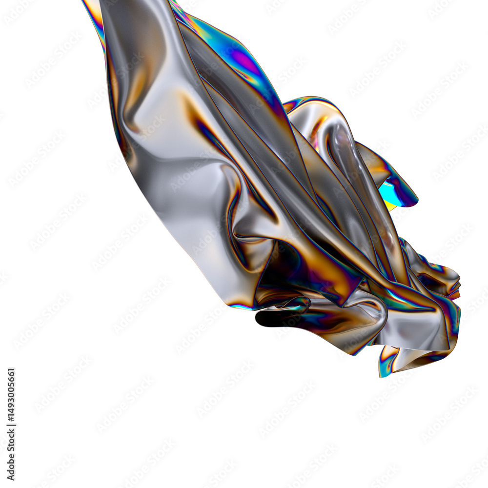 Poster Shimmering iridescent fabric drapes creating a captivating abstract design