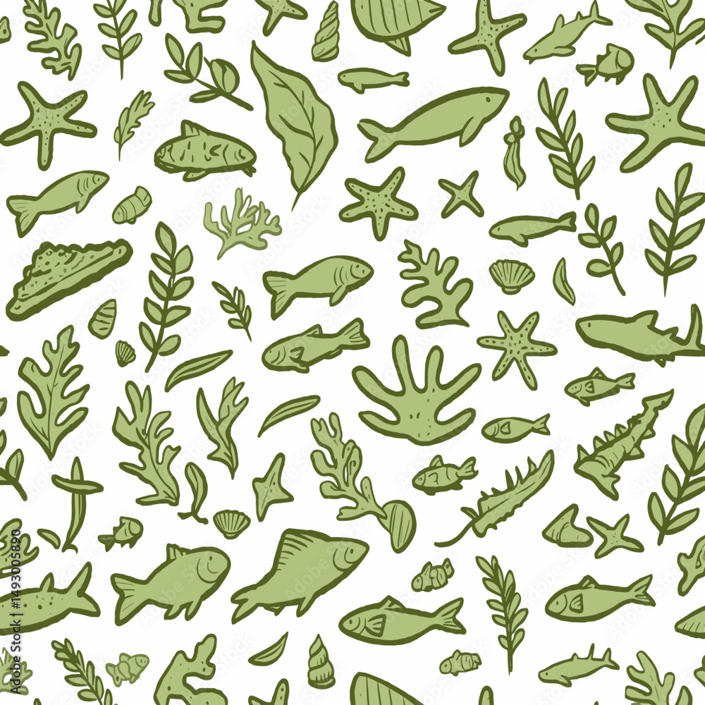 Poster underwater pattern: a seamless underwater world pattern featuring an array of charming sea creatures