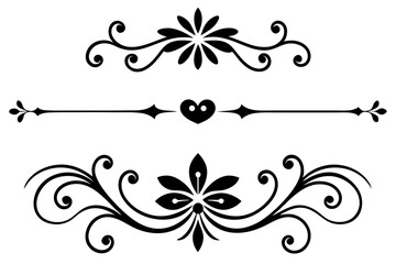 A vector set of vintage floral design elements featuring ornate black flower, leaf, and scroll silhouettes for decoration and borders