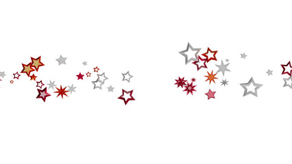 Beautiful image of red, silver, and gold stars scattered on a white background. Perfect for celebrations and holidays.