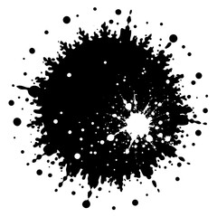 Abstract black ink splat grunge background with paint splatter and texture elements