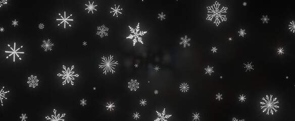 Snowflakes - golden openwork shiny snowflakes, star, 3D rendering.