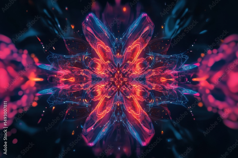 Poster dynamic abstract visuals create mesmerizing patterns in vibrant colors during an immersive art exper