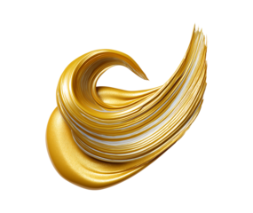 Gold paint brush strokes, luxury golden oil or lip balm swatch. A metallic golden color oil cream smudge on a transparent background