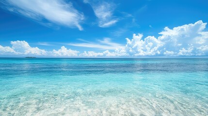stunning view of the endless blue sky above and the crystal-clear ocean water below, offering the perfect peaceful retreat for relaxation on vacation.