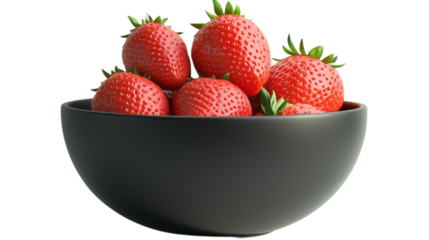 A bowl of fresh strawberries, a bowl full of strawberries, a plate of sweet strawberries, a bowl of delicious fresh strawberries, a plate full of strawberries, on a transparent backgrounds