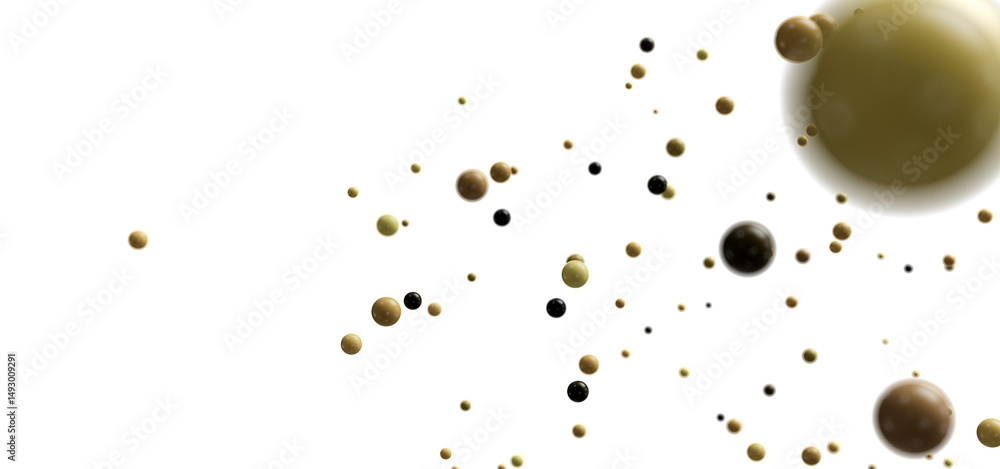 Poster abstract stock photo of many spheres floating on white background. perfect for modern designs.