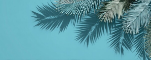Palm leaves shadow on blue background