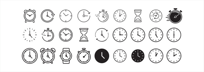 Time and clock, calendar, timer 
icon set, analog clock icon symbol horizontal. Round arrow icon, Victor illustration, part 10.