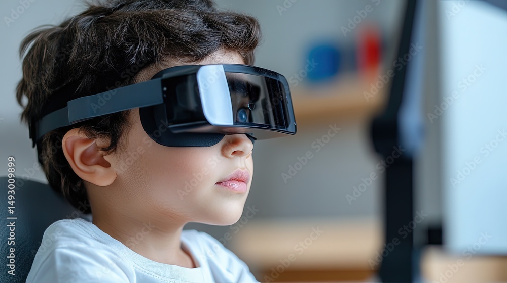Poster a child undergoing a vision test using special play methods.