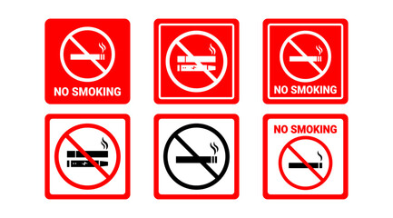 Isolated Red No Smoking Sign, symbol, No Cigarette icon set, Public area prohibite graphic elements, Clip art illustration on Transparent background, Editable stock