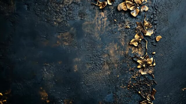 Dark textured background with gold leaf accents