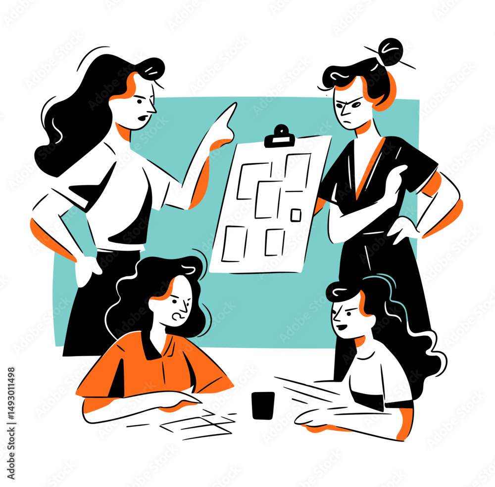 Poster animated team discussion: an animated illustration captures a dynamic team meeting, where discussion