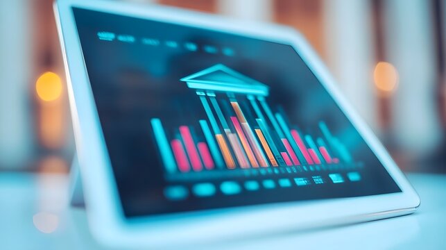 Digital tablet displaying banking and financial data analytics