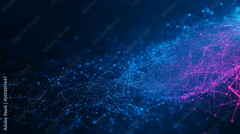 Poster abstract depiction of interconnected nodes and a network landscape