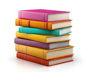 A stack of colorful books sits on a white background.  Perfect for education, reading, or knowledge concepts.