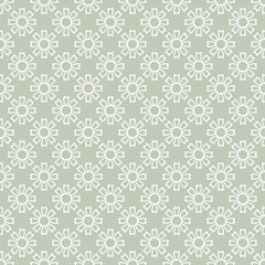 Vector geometric floral seamless pattern. Simple elegant background with small outline flowers. Subtle minimalist texture. Delicate light green ornament. Repeated design for decor, print, wallpaper