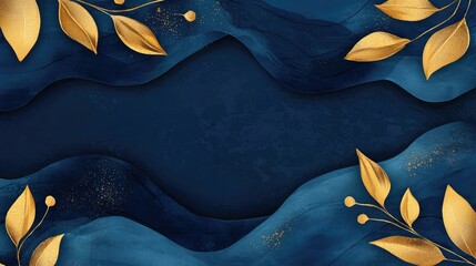 Stylish banner featuring gold leaf accents on a navy abstract backdrop
