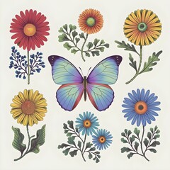 Beautiful Elegant unique Flower and Butterfly Illustration
