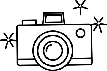 Camera Flash With Sparkle Line Art Vector Illustration