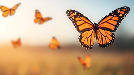 Obraz premium Monarch butterflies flying in a sunny meadow