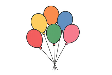 Vibrant cluster of six colorful balloons, including red, yellow, blue, green, and orange, set against a transparent background, perfect for festive designs