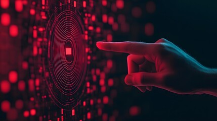 Futuristic digital banking hologram with hand interaction