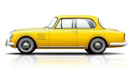 Obraz premium Classic yellow car with striking reflection on polished floor captivating image of automotive elegance