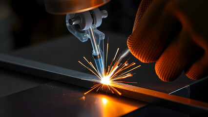 Precision Welding Process Showcasing Metal Fabrication and Intense Sparks