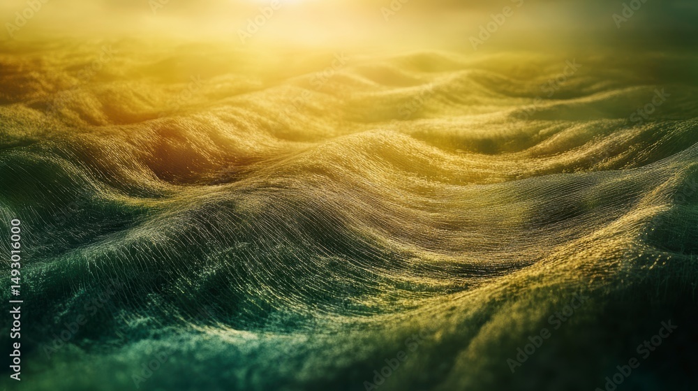 Poster Golden hour light illuminating undulating textured field.