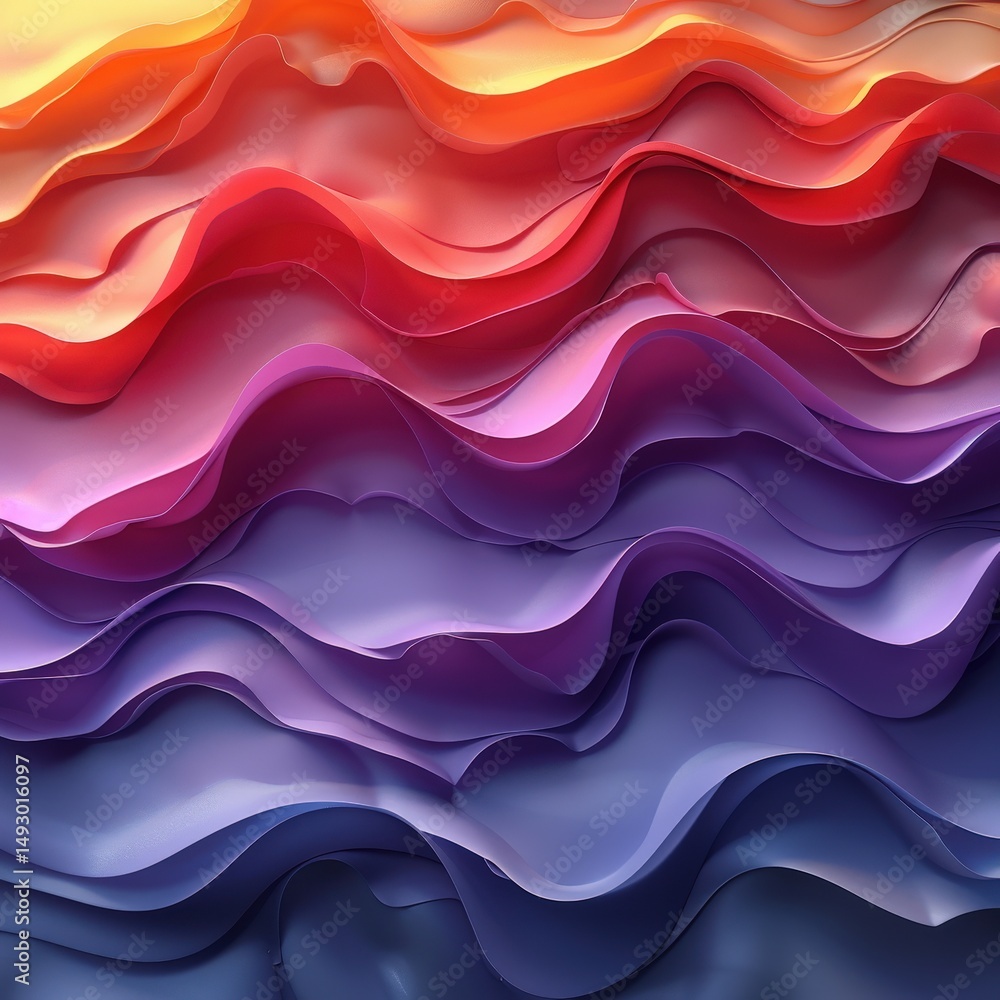 Aufkleber abstract background with flowing layers in a vibrant gradient from warm orange to cool purple, featu