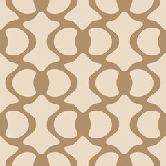 Abstract vector geometric seamless pattern. Stylish background with smooth quirky shapes, grid. Retro vintage style ornament texture. Brown and beige color. Repeated design for decor, print, fabric