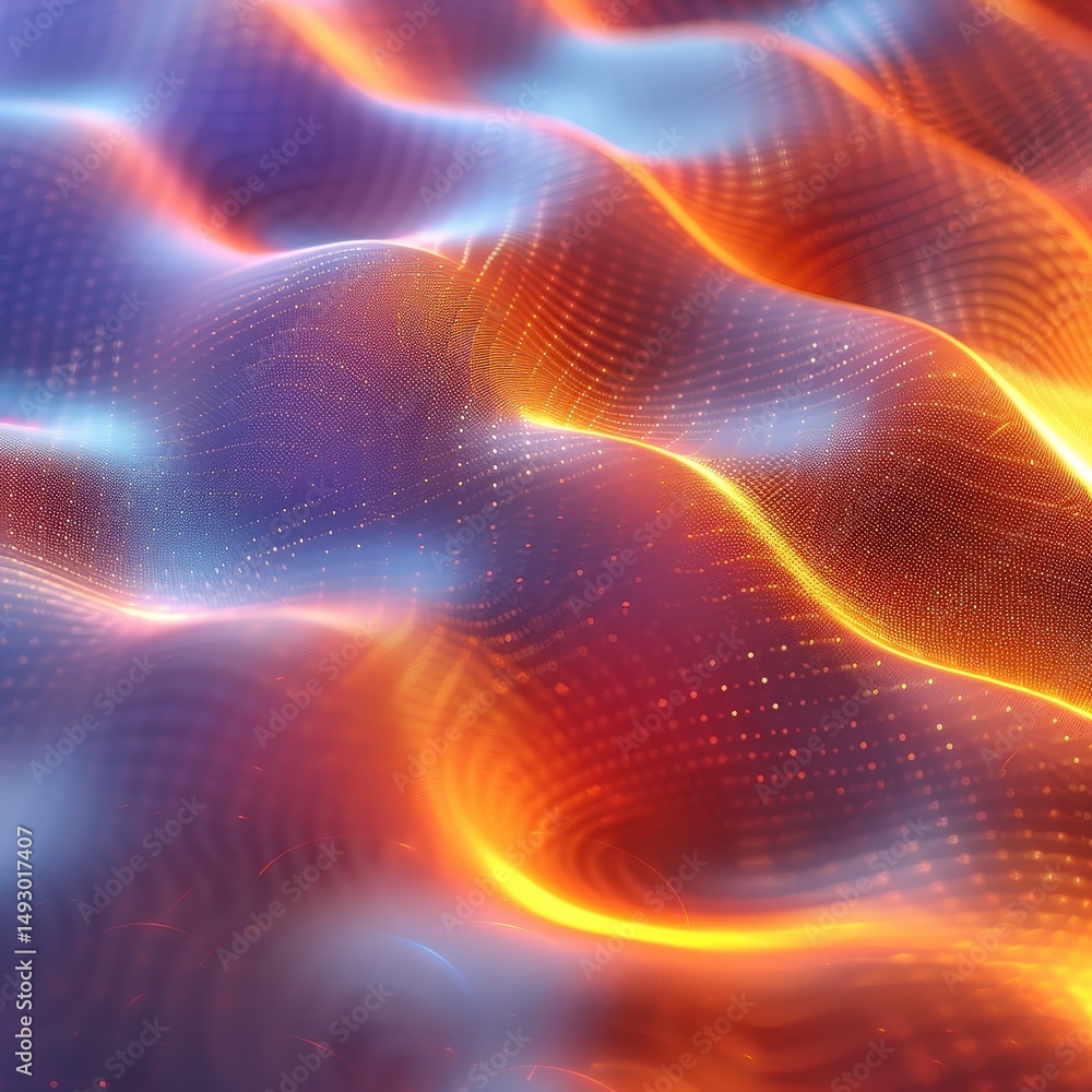 Aufkleber abstract technological background with flowing luminous waves and a digital particle grid. futuristi