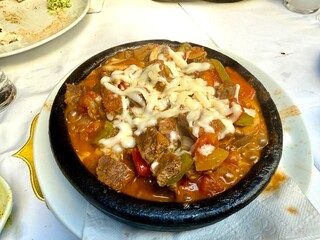 Traditional turkish food, lamb meat saute coban kavurma